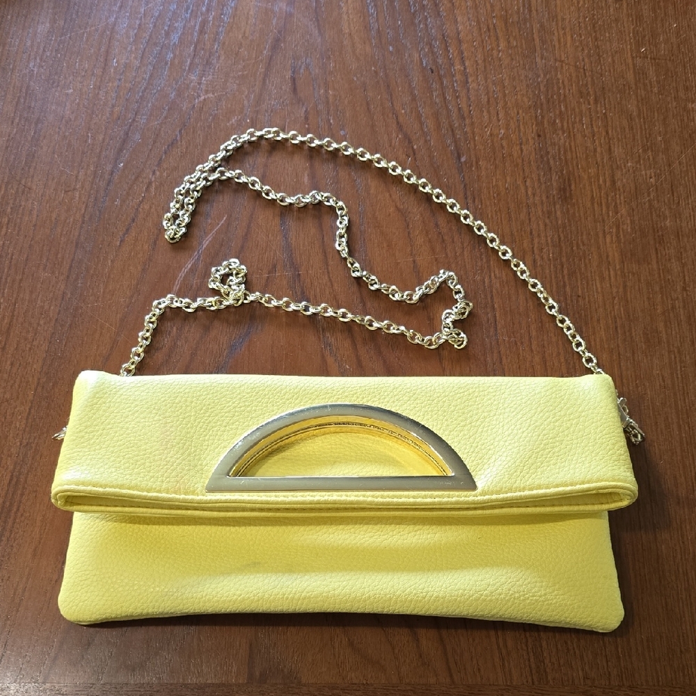 Mod "Charming Charlie" Yellow Clutch with Removable Gold Chain,  Faux Leather